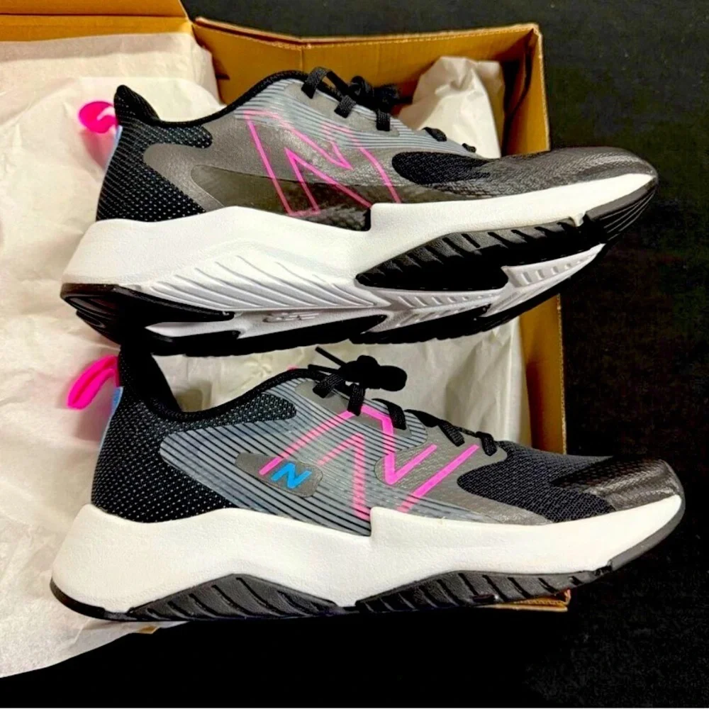 New balance Black and White Sneakers with Pink Accents 7 youth